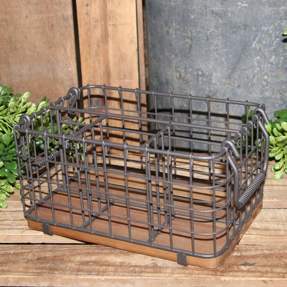 NEW Rustic Farmhouse Silverware Napkin Storage Basket Caddie Holder